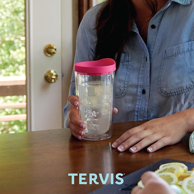 Tervis Clear & Colorful Tabletop Made in USA Double Walled Insulated Tumbler Travel Cup Keeps Drinks Cold & Hot, 16oz - 4pk, Clear | Made in USA, Double-wall Insulated, Shatterproof, BPA-Free, Dishwasher Safe, Fits Most Cupholders, Great to Gift, Set of 4