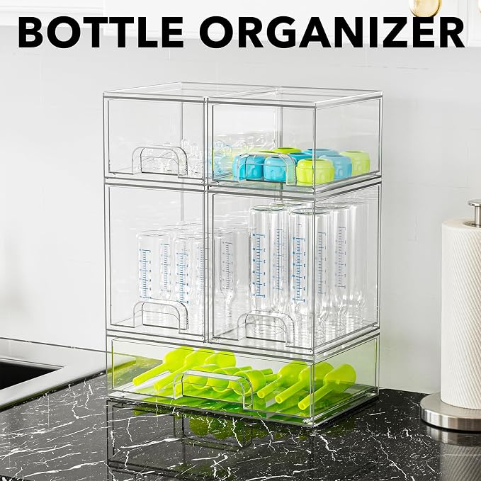 SpaceAid Bottle Storage Organizer Baby - Acrylic Bottles Station Organizer Container, Stackable Clear Drawers for Countertop, Vanity, Bathroom, Cabinet, Pantry Organization, 5 Pack, 2S2M1L, 15.4"H
