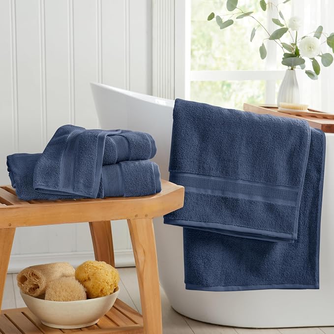 Luxury Bamboo Rayon Oversized Bath Towel Set | 2-Pack | Ultra Soft | Blue | 35% Bamboo Rayon - 65% Zero Twist Cotton | Absorbent Quick-Dry Towels for Bathroom | Ultra Soft | OEKO-TEX Standard 100