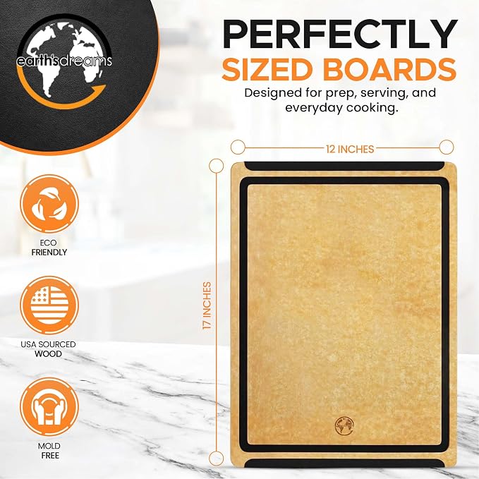 Earth’s Dreams Composite Wood Cutting Board 17” x 12”, Built in Groove | Extra Large, Non-Toxic, Dishwasher Safe, Knife-Friendly, Heavy-Duty Kitchen & Charcuterie Board