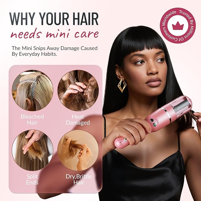 Split Ender Mini – Original Cordless Split End Hair Trimmer for Dry, Damaged, Brittle, Curly, Frizzy, or Straight Hair – Battery Operated Home Styling Tool for Split Ends (Battery-Powered, Light Pink)