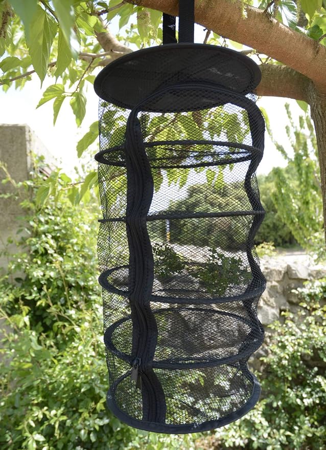 9 Inch 5 Level Micro Hanging Dry Net Indoor/Closet Drying Rack for Herbs, Plants, Organizer, Freshner - Black Mash Screen with Top-to-Bottom Zipper - Apartment Size with Zipped Storage Pouch