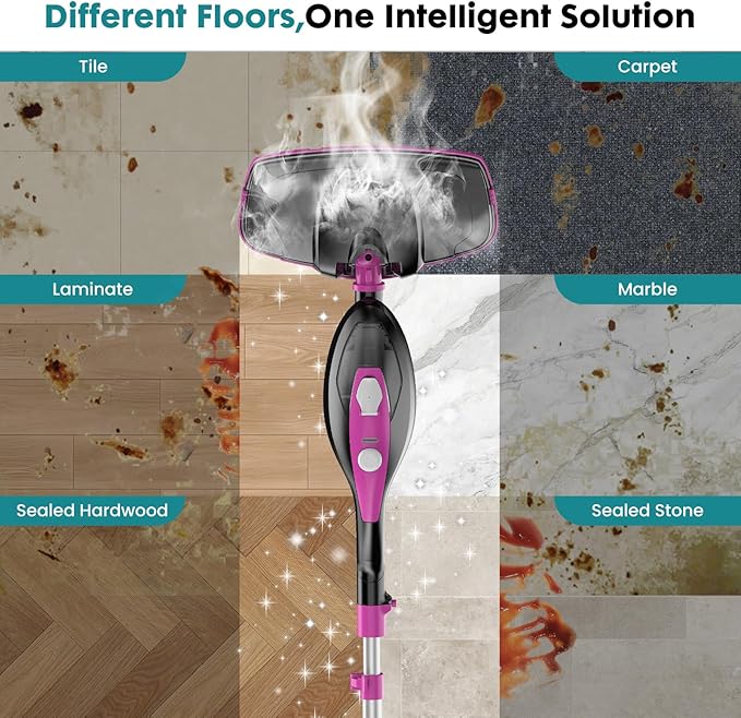 DUMOS 10-in-1 Multifunctional Steam Mop, 1550W Detachable Handheld Steam Cleaner, 16FT Power Cord with 2 Reusable Pads, Floor Steamer for Hardwood, Tile, Carpet, Grout, Windows