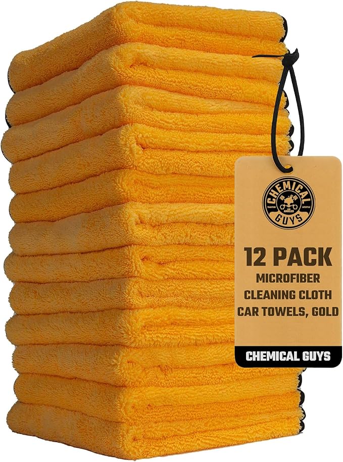 Chemical Guys, Professional Microfiber Towels, 16 x 16 in, Gold, 12 Pack | Ultra-soft, scratch-free towels to buff wax, dry panels and clean glass and interiors, machine washable