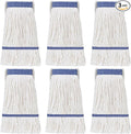 Eccliy 3 Pack Commercial Mop Heads Replacement Heavy Duty 18 oz Loop End Cotton String Wet Mop Refills Washable Absorbent Reusable for Industrial Home Tile Wood Concrete Floor (White,Blue)