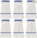 Eccliy 6 Pack Commercial Mop Heads Replacement Heavy Duty 18 oz Loop End Cotton String Wet Mop Refills Washable Absorbent Reusable for Industrial Home Tile Wood Concrete Floor (White,Blue)