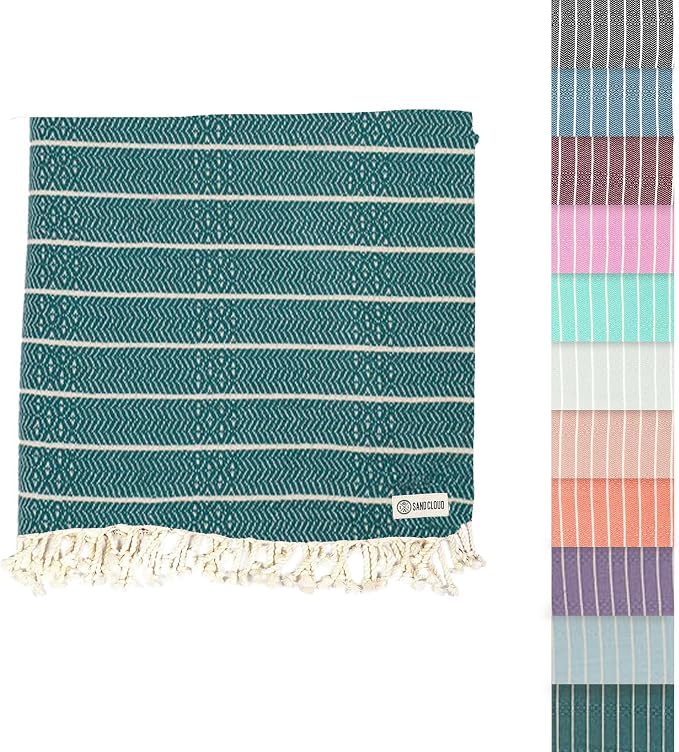 Sand Cloud Turkish Beach Towel - Sand Resistant & Quick Dry Towel | 100% Certified Organic Turkish Towel - Bath Towel or Beach Blanket for Picnic - As Seen on Shark Tank - Gocek (Teal)