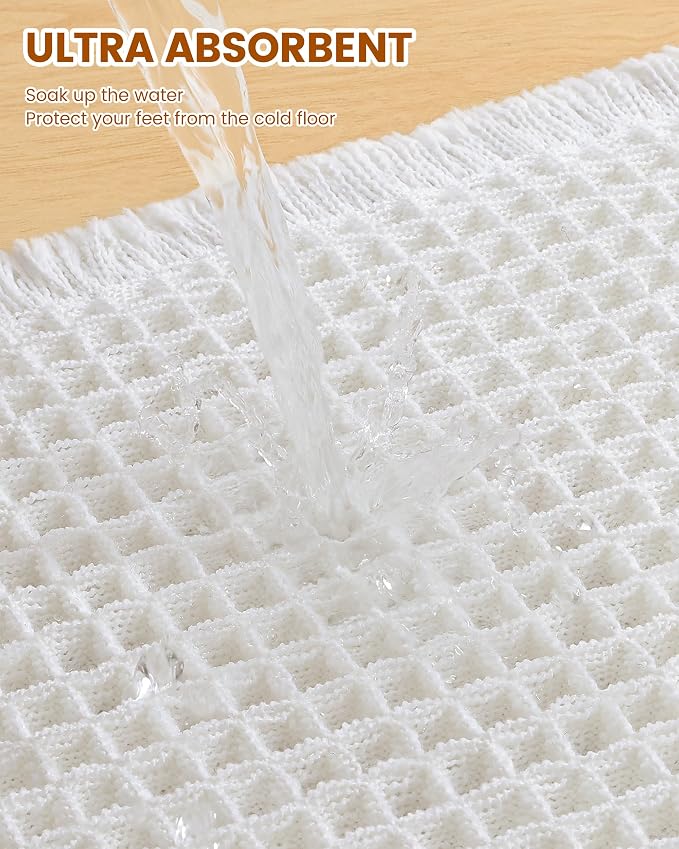 Smiry Waffle Bath Mat 60x24, Extra Soft Absorbent Bathroom Rugs, Non Slip Machine Washable Quick Dry Bath Rugs for Bathroom Floor, Tub, Shower, Home Decor Accessories, White