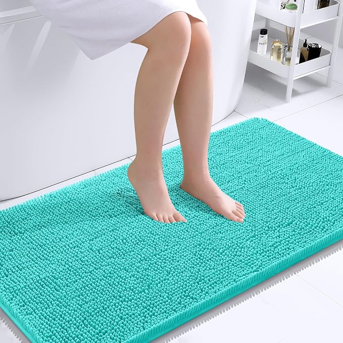 OLANLY Bathroom Runner Rugs 44x24, Extra Soft Absorbent Chenille Bath Rugs, Rubber Backing Quick Dry, Machine Washable Long Bath Mats for Bathroom Floor, Tub and Shower, Home Decor Accessories, Teal