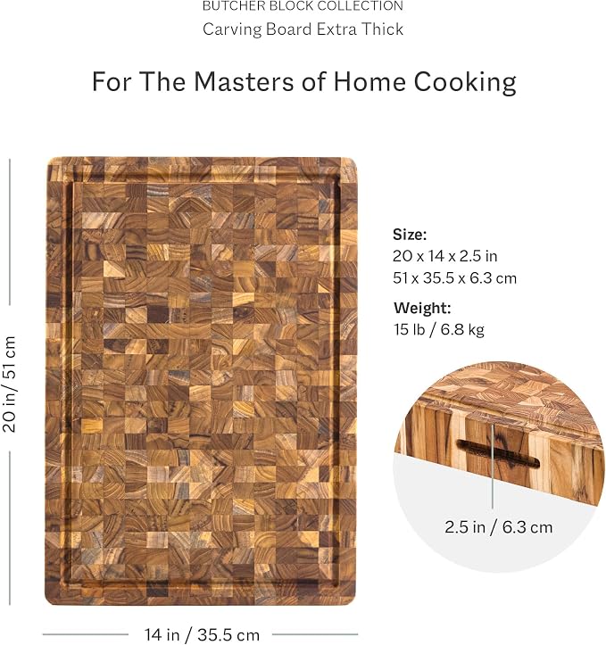 Teakhaus Butcher Block Carving Board - Large Extra Thick Cutting Board with Juice Groove - Holiday Gift Ideas for Men and Women - Gift-Ready End Grain Wood, Knife Friendly - FSC Certified