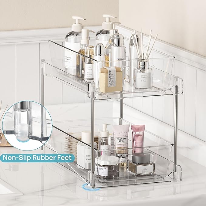 Vtopmart 4 Pack Bathroom Under Sink Organizers Organizer, 2 Tier Clear Pull-Out Organization (S-Standard)