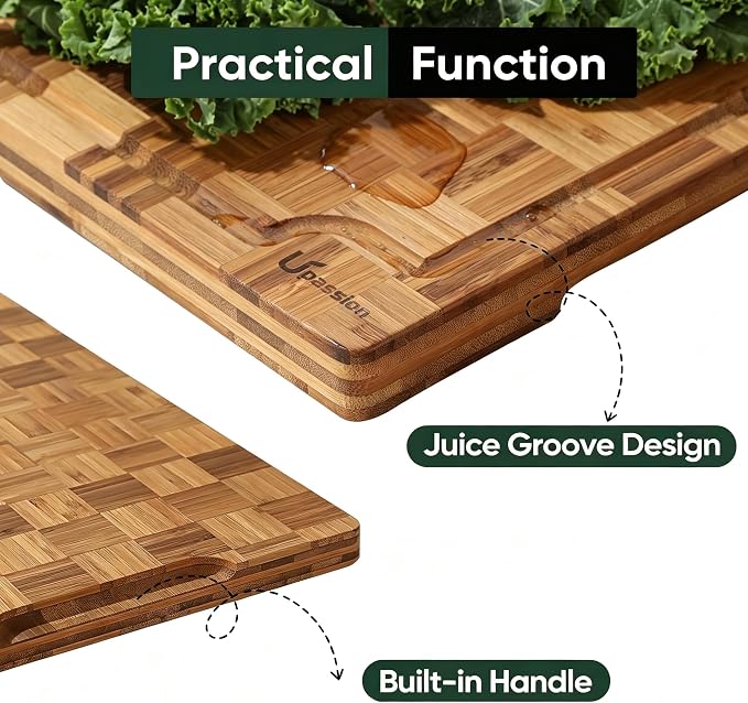 Heavy Duty Bamboo Cutting Boards Best Non Toxic Book Checkered Wood Cutting Boards for Kitchen Solid End Grain Wood Chopping Board Large Butcher Block