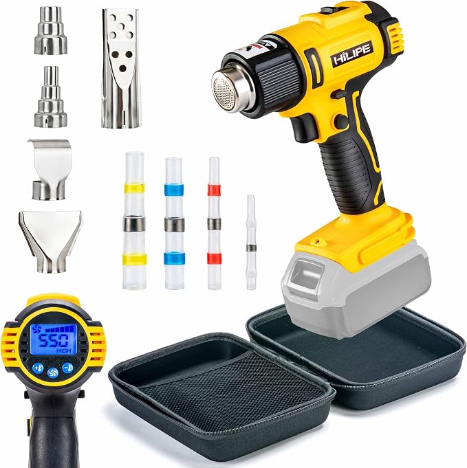 Cordless Heat Gun for DeWALT Battery with LCD Display(No Battery) | Heat Gun with LCD Digital Display,2-Temp Setting Max 1022°F(550°C),Hot Air Gun for Shrink Wrapping, Tube Bending(No Battery)