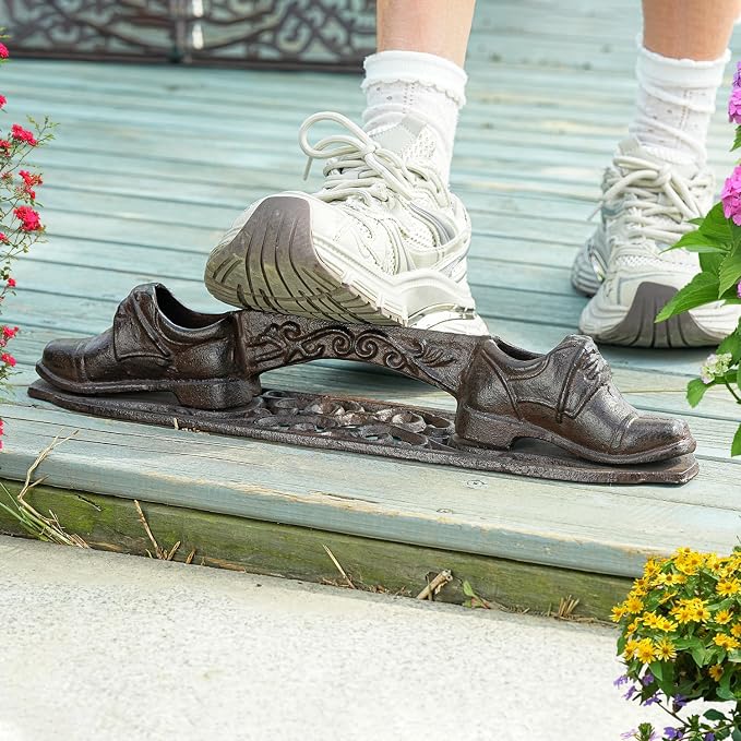 Sungmor Vintage Cast Iron Boot Scraper,Heavy Duty Rustic Brown Shoes Boot Cleaner,Farmhouse Front Door Shoe Scrubber Mat,Decorative Garden Mud Cleaner