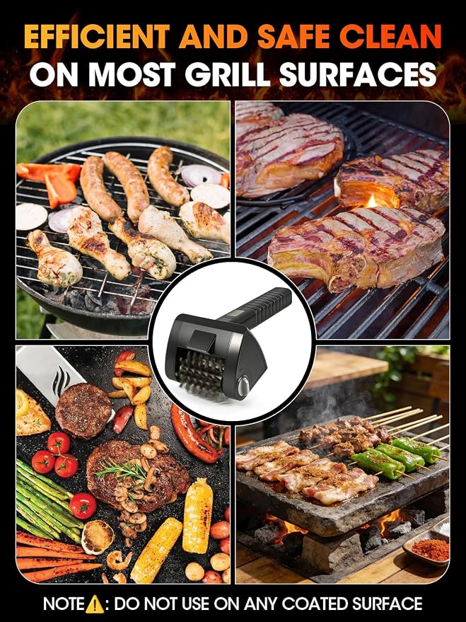 Electric Grill Brush, Built-in LED BBQ Cleaner with 29W High Torque Motor, 2-Speed Hard Scrubbing Cordless Grill Cleaner (Black)