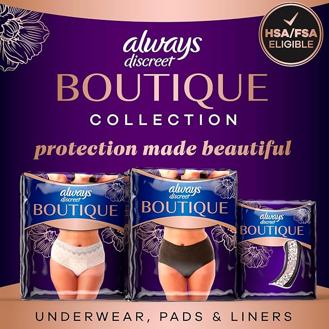 Always Discreet Boutique Incontinence and Postpartum Underwear for Women, Maximum Protection, Small/Medium, Rosy, 48 Count (4 Packs of 12)