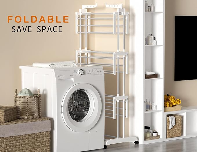 HOMIDEC Clothes Drying Rack, Large 4-Tier Foldable Drying Rack Clothing(67.7H x 19.7W x 30L Inches), Movable with 4 Castors. Multifunctional Stainless Steel Laundry Drying Rack, White