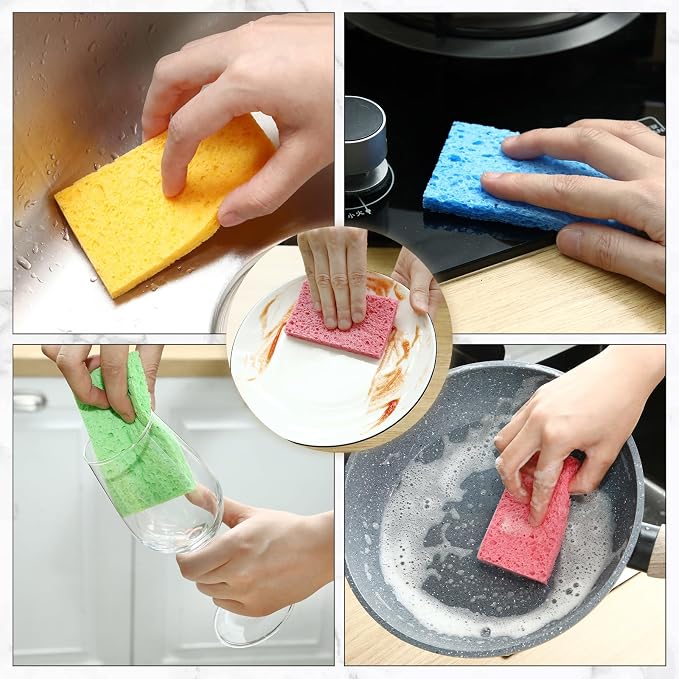 Zhengmy 300 Pieces Sponges Bulk Sponges Kitchen Compressed Sponge Natural Dish Sponge Compressed Wood Pulp Cleaning Without Scratching for Kitchen Bathroom, 3.9 x 2.4 x 0.12 Inch (Multicolor)
