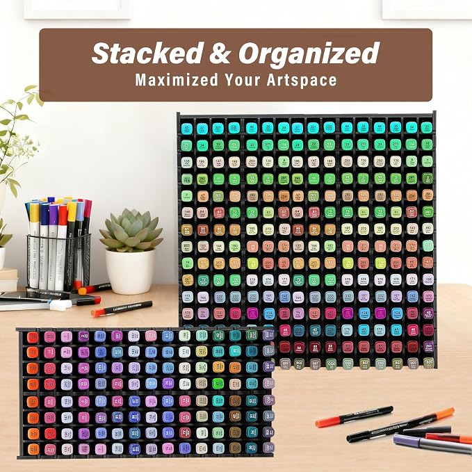 Marker Organizer,240-Slots Marker Holder with Adjustable Divider, Desk Markers Storage Organizer for Pens Colored Pencils Art Brushes Home Office Art Room and Classroom