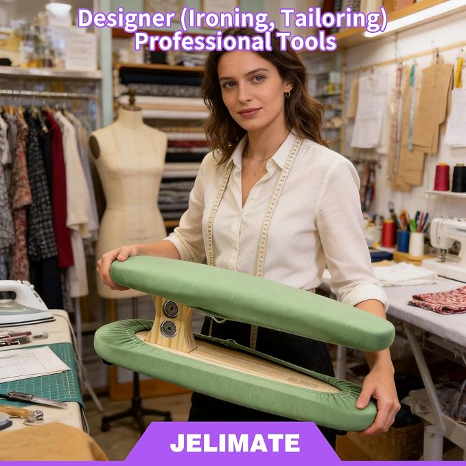 Padded Pants & Sleeve Ironing Boards, Green | Thick Soft Cotton Padding, Double Side Wooden, Tailor's Sleeve Ironing Stool, Removable Cotton Cover