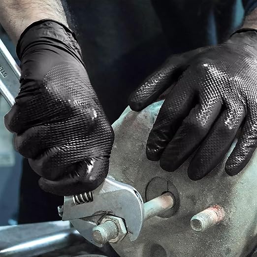 TitanFlex Heavy Duty Black Industrial Nitrile Gloves, 8-mil, Large, Box of 1000, Latex Free, Raised Diamond Texture, Powder Free, Food Safe, Rubber Gloves, Mechanic Gloves(L)
