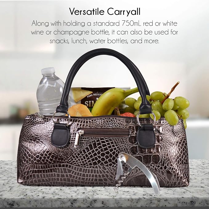 Wine Clutch Bag (Thermal Insulated) Trendy Women’s Carry Tote | Holds Red & White 750mL Bottles | Trendy Fashion | Incl. Portable Waiter-Style Corkscrew