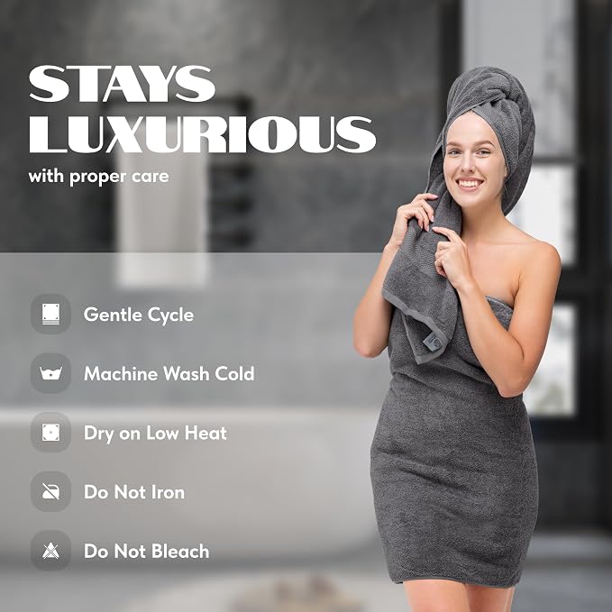 White Classic Wealuxe Grey Towels for Bathroom 6 Pack, Cotton Bath Towel Set for Hotel, Gym, Spa, Soft Extra Absorbent Quick Dry 24x50 Inch