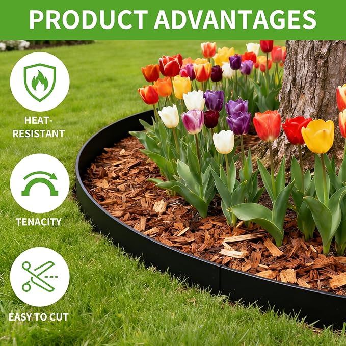 Kryonix 4 in x 120 ft Landscape Edging with Stakes | Flexible plastic no-dig garden edging with 150 stakes. Easy install for lawns, flower beds & landscaping.