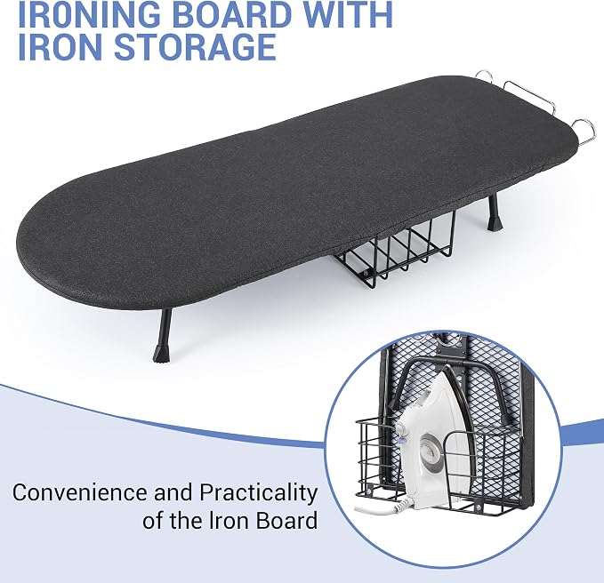 Garvee Tabletop Ironing Board, Small Portable Foldable Iron Board with Iron Rest, Storage Basket, Heat Resistant Cover & Pad, Compact for Small Spaces, Dorms, Apartments
