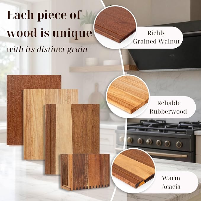 Book Cutting Board Set with Wooden Stand for Home Cooks | 3 Labeled Boards for Fruits Veggies,Meat Fish,Bread Cheese Organized Prep,No Cross Contamination