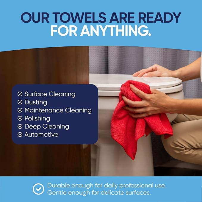 12" x 12" Microfiber Cleaning Cloths (50 Pack) - Reusable Towels, Wash Rags, Dust Cloth, All-Purpose: Kitchen, Dish, Cars, Shop, Glass (Red)