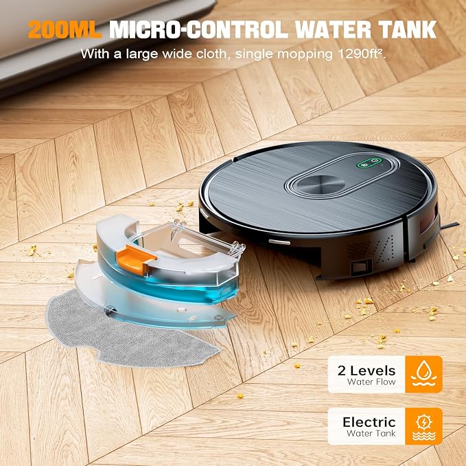 Robot Vacuum and Mop, 6500Pa Suction, 2 in 1 Robotic Vacuum with Gyro Inertial Navigation, 200 Min Runtime, App/Remote/Voice Control, Ideal for Pet Hair, Hard Floor, Carpet