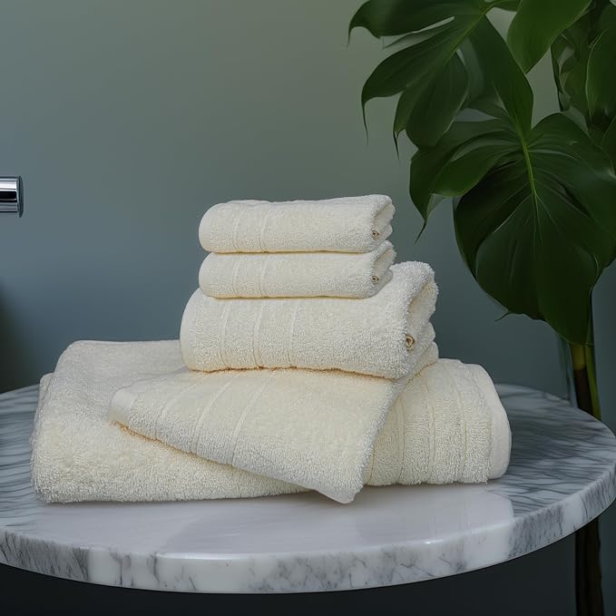 Tens Towels 8 Piece Towel Set, 2 XL Bath, 2 Hand, 4 Washcloth, Cream | 100% Cotton, Lighter Weight, Quicker to Dry, Super Absorbent, Perfect for Bathroom