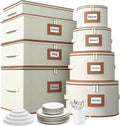 Aokeyee 8-Piece China Storage Containers Set, Hard Shell Moving Boxes for Dishes, Plates, Mugs, Wine Glass & Flatware – Dinnerware Organizer with Soft Felt Dividers, Sturdy Handles & Zippers, Ivory