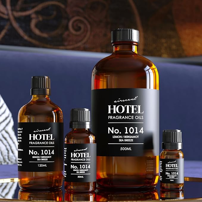 AirScent Hotel Diffuser Oil No. 1014 - Iconic 5-Star Hotel Blend - 500 mL | Lemon Bergamot Sea Breeze - Coastal Blend - Fragrance Oil for Ultrasonic and Waterless Diffusers and Crafting