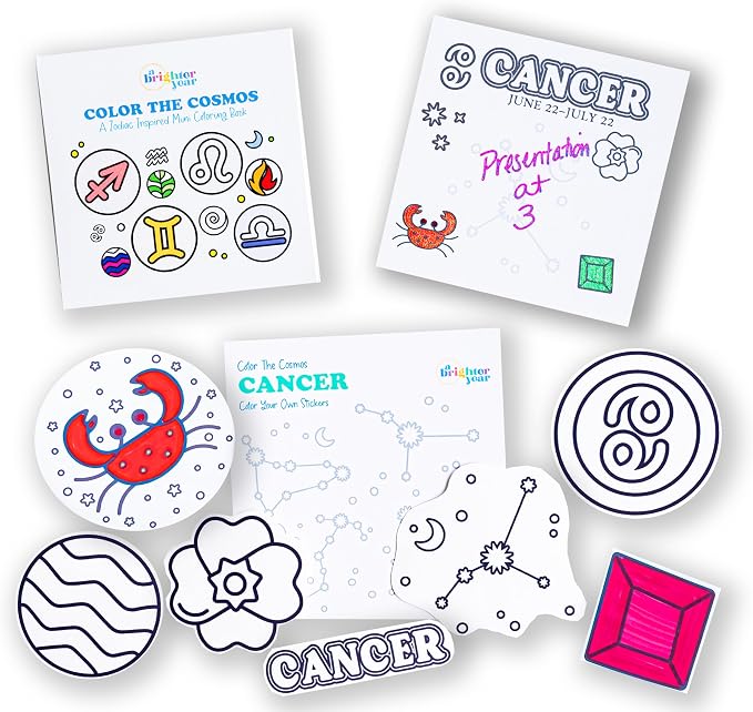 A Brighter Year Color The Cosmos Cancer Gift Bundle - Adult Mini Coloring Book (3" x 3" - 50 Pages), Post It Notes (50-3” x 3”), Stickers - Stress & Anxiety Relief - Mindfulness, Gift, Travel