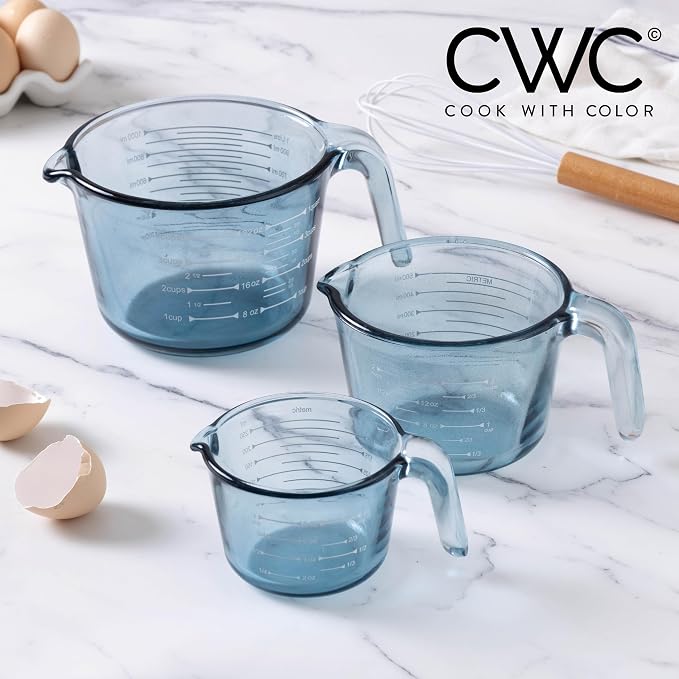 COOK WITH COLOR Glass Measuring Cups - Ideal for Cooking and Baking, Blue