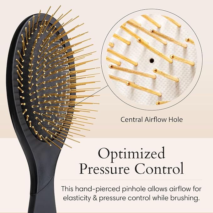 Snow Fox Skincare Gua Sha Hair Brush - Black Edition. Scalp Massage Comb with Gold-Plated Metal Bristles for Healthy Follicles. Soothing Gua Sha Acupressure Tool for All Hair Types
