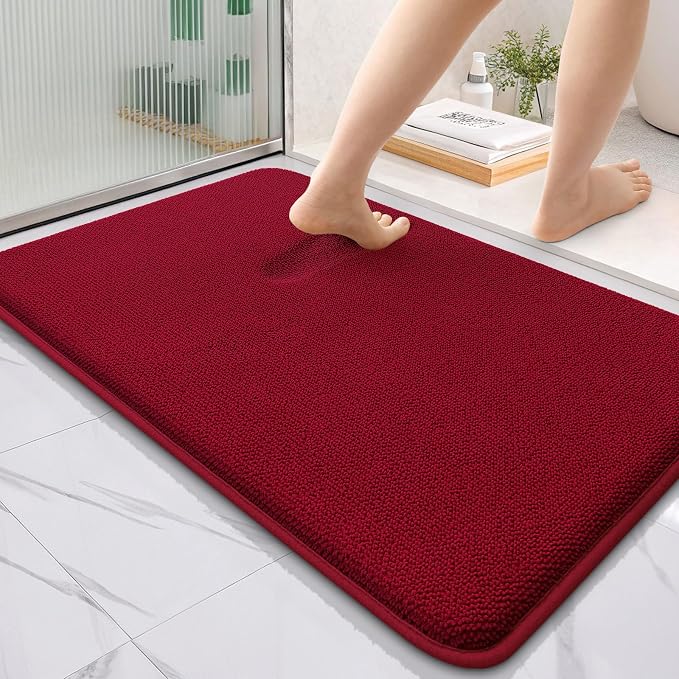 OLANLY Thick Memory Foam Bathroom Rugs 36x24, Soft Absorbent Bath Mat, Red | Quick Dry Bath Mat Rugs, Non-Slip Mats, Machine Washable Carpet for Bathroom Floor, Tub and Shower, Home Decor Accessories