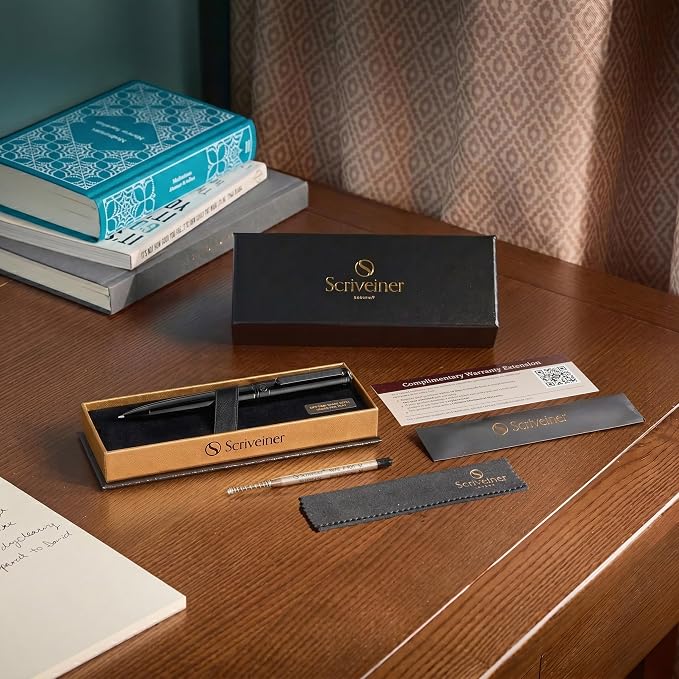 Scriveiner Gun-Metal Lacquer Ballpoint Pen - Stunning Luxury Pen, Schmidt Black Refill, Best Gift Set for Men & Women, Professional Executive Office, Nice Fancy Designer Pens
