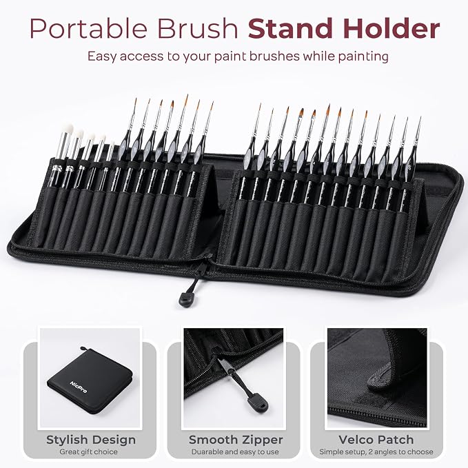 Nicpro Professional Miniature Painting Kit - 25PCS Miniature Paint Brushes Drybrush with Magnetic Painting Handle, Model Paint Brushes for Miniatures, Model, Craft, Acrylic Painting, with Nylon Bag