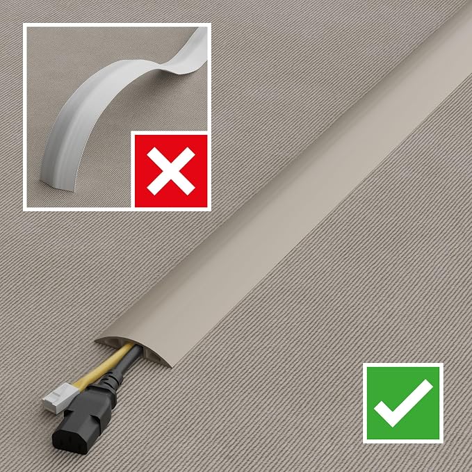D-Line 6ft Floor Cord Cover, Cable Protector, Hide Extension Cords, Protect Cords, Prevent Cable Trips, Heavy Duty Cord Hider - Cable Cavity = 0.63" (W) x 0.31" (H) - Beige