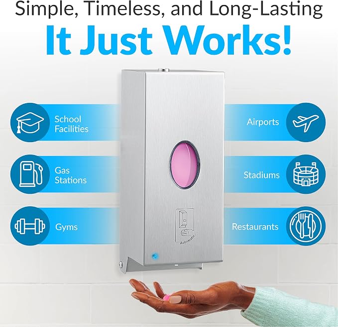 Bobrick B-2012 Automatic Wall-Mounted Liquid Soap Dispenser, Stainless Steel, 30 Fl Oz Capacity