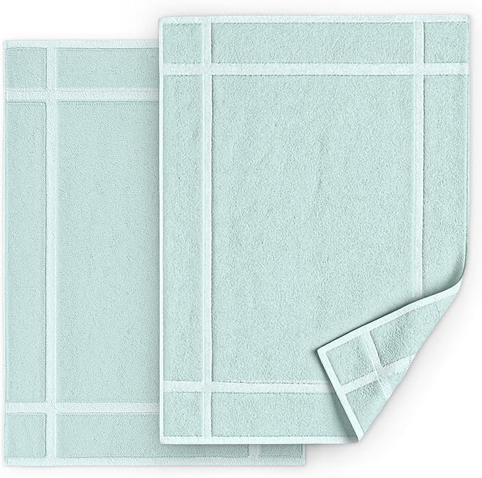 Pearl Linens Pack of 2 100% Cotton Bath Mat 18x25 inches, Soft & Absorbent Quick Dry Bathroom Mat Set, Not Bathroom Rugs, After Shower Mat, Bath Tub Mat, 781 GSM, Machine Washable, Mint Green