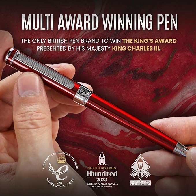 Scriveiner Personalized Deep Crimson Red Ballpoint Pen - Stunning Red Lacquer Luxury Pen with Chrome Finish, Schmidt Ink Refill, Engraved Ball Point Gift Set for Men & Women, Custom Engraving