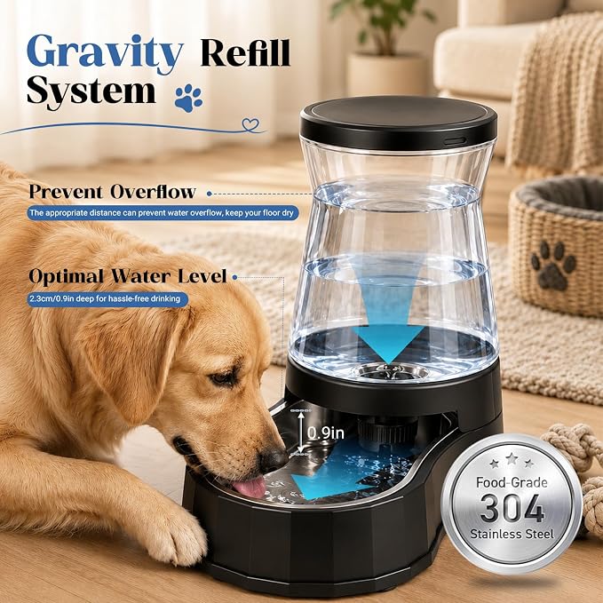 Automatic Dog Feeder and Water Dispenser with Stainless Steel Bowl, Dog Gravity Food Feeder and Waterer for Large Medium Pets 2.1 Gallon x 2