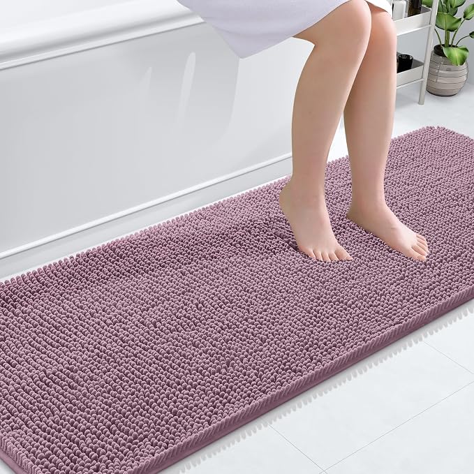 OLANLY Bathroom Runner Rugs 70x24, Soft Absorbent Chenille Bath Rugs, Rubber Backing Quick Dry, Machine Washable Long Bath Mats for Bathroom Floor, Tub and Shower, Home Decor Accessories, Deep Plum