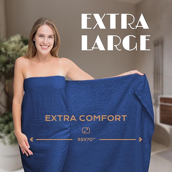 Luxury Soft Bath Sheet Towels Set - 650 GSM Cotton Luxury Bath Towels Extra Large 35x70 | Highly Absorbent and Quick Dry | Hotel Quality Extra Large Bath Towels Oversized, Navy Blue, 2 Pack