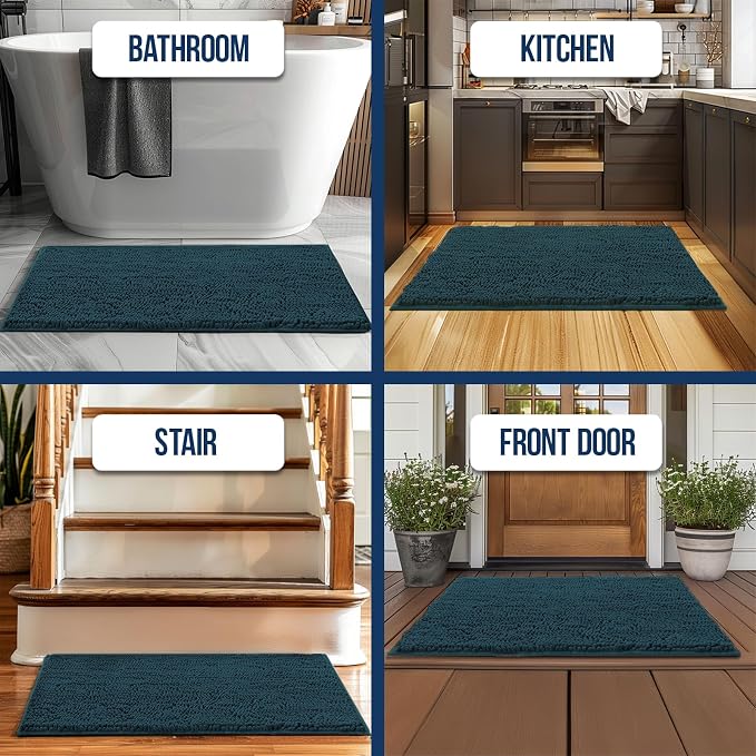 Muddy Mat Chenille Bathroom Rugs Quick Dry Microfiber Mats Non Slip Washable, Extra Thick, Soft and Highly Absorbent Bath Mats for Bathroom, Kitchen, and Shower Floor - Atlantic Blue Runner 59"X24"