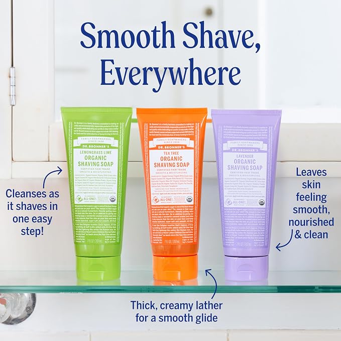 Dr. Bronner's - Organic Shaving Soap (7 oz, 3-Pack, Variety Pack) Lavender, Baby Unscented, & Peppermint - Certified Organic, Sugar & Shikakai Powder, Moisturizes, Use on Face, Underarms, & Legs